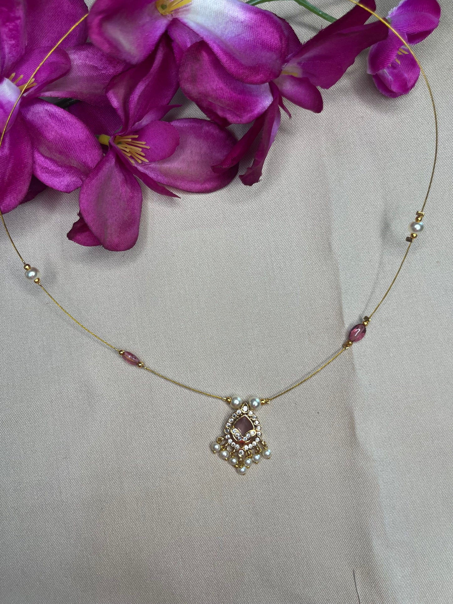 Peach and gold studded invisible Chain