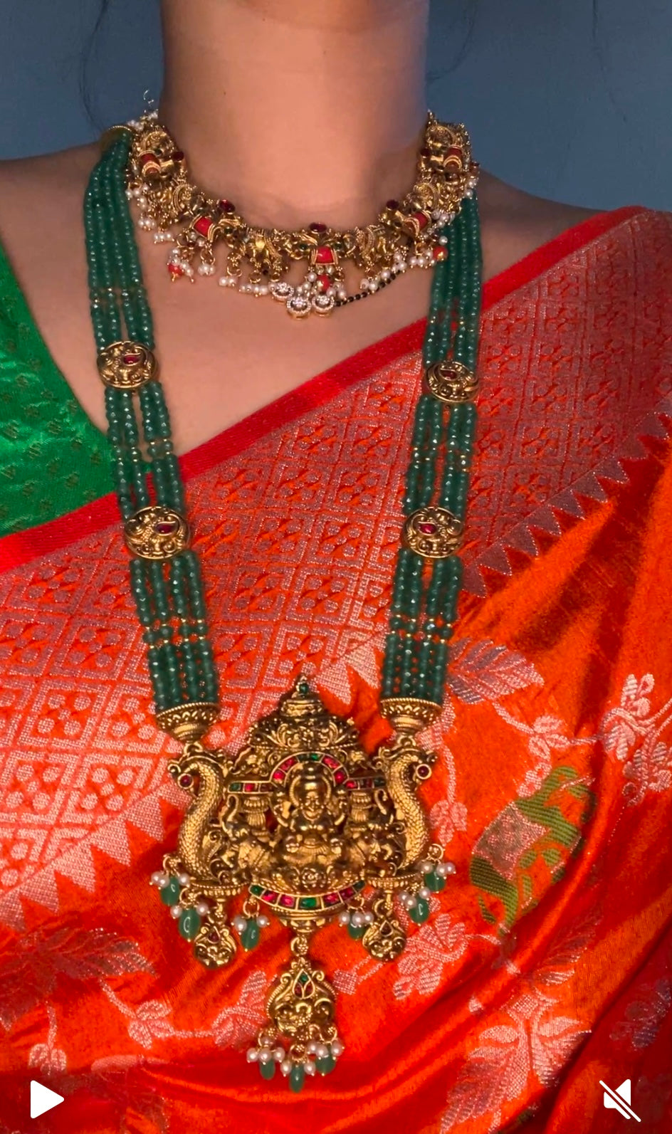 Lakshmi Devi Long Haram with green bead