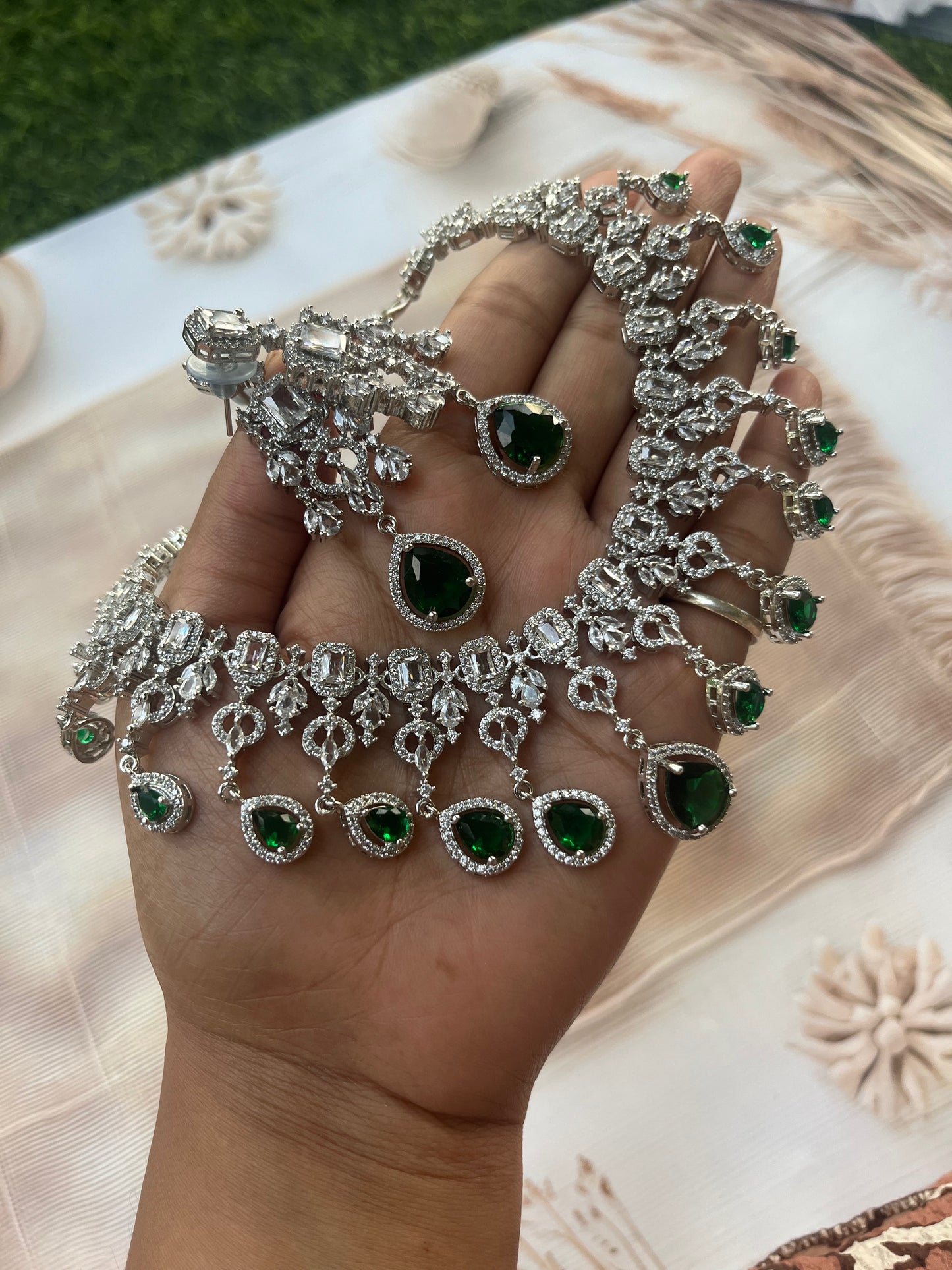 AD necklace in green with green emerald drops