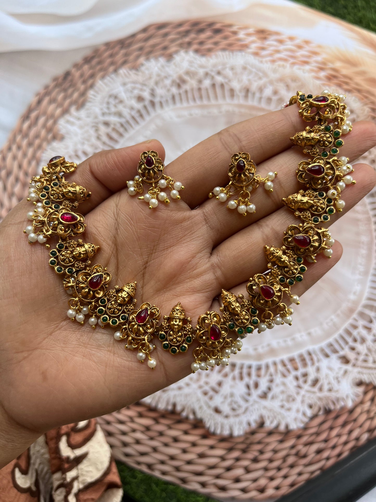 Antique Venkat swami necklace with pearl drops