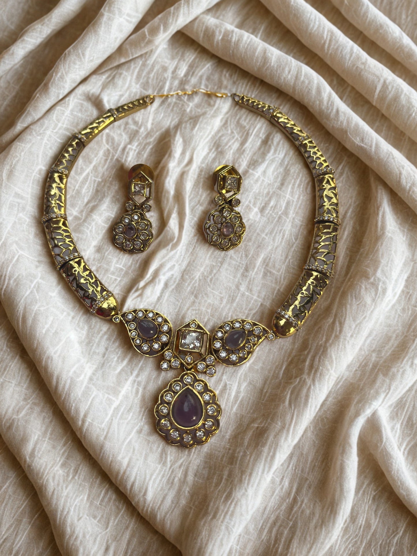 Regal Necklace with brown Polki Stones