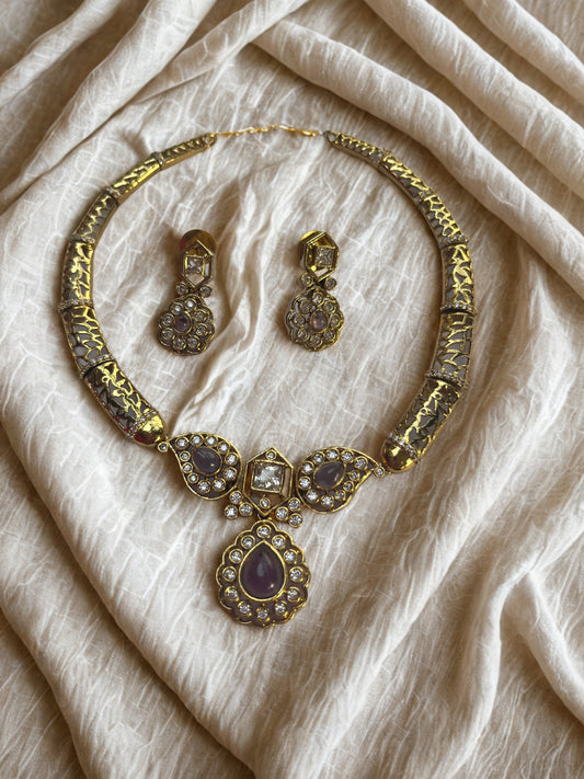 Regal Necklace with brown Polki Stones