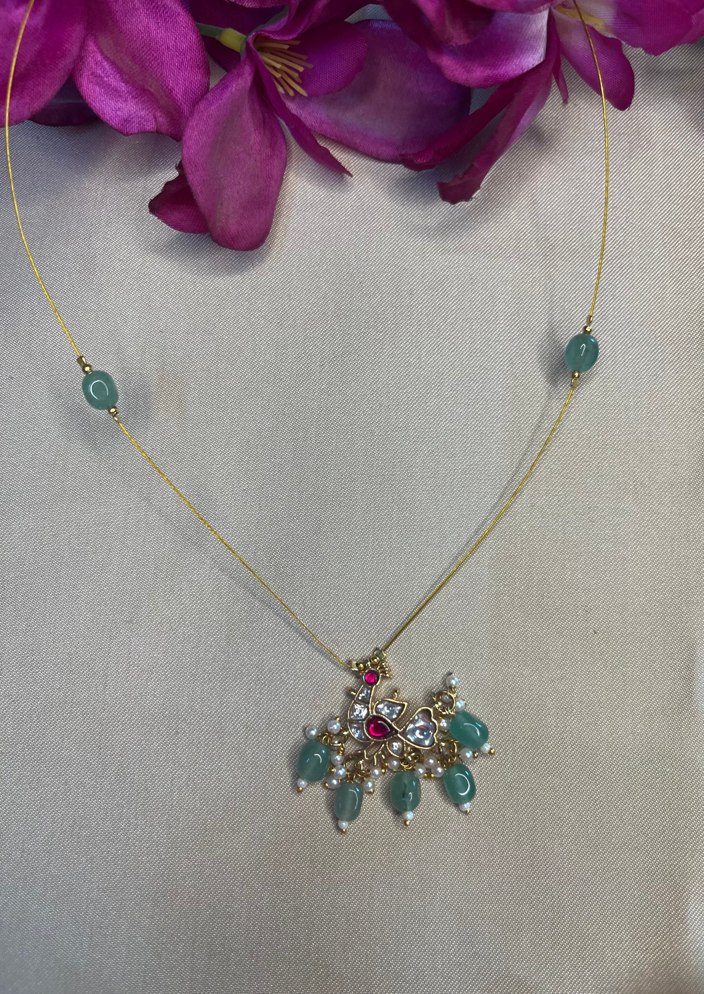 Invisible Necklace with Peacock Pendant