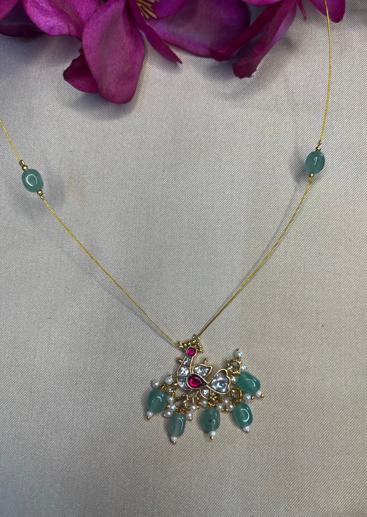 Invisible Necklace with Peacock Pendant