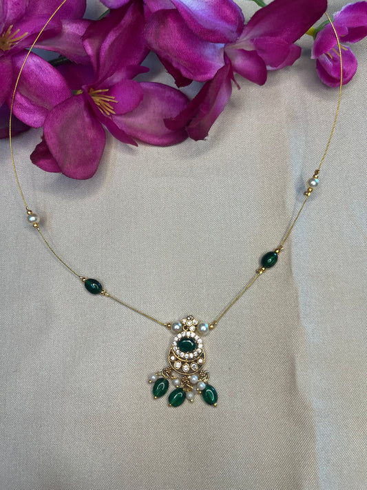 Pearl charm greenstone invisible chain
