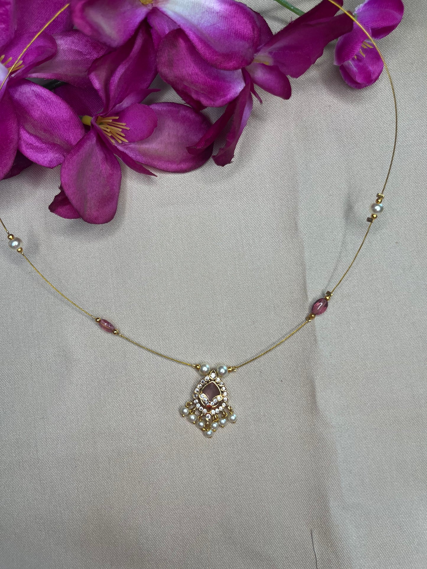 Peach and gold studded invisible Chain