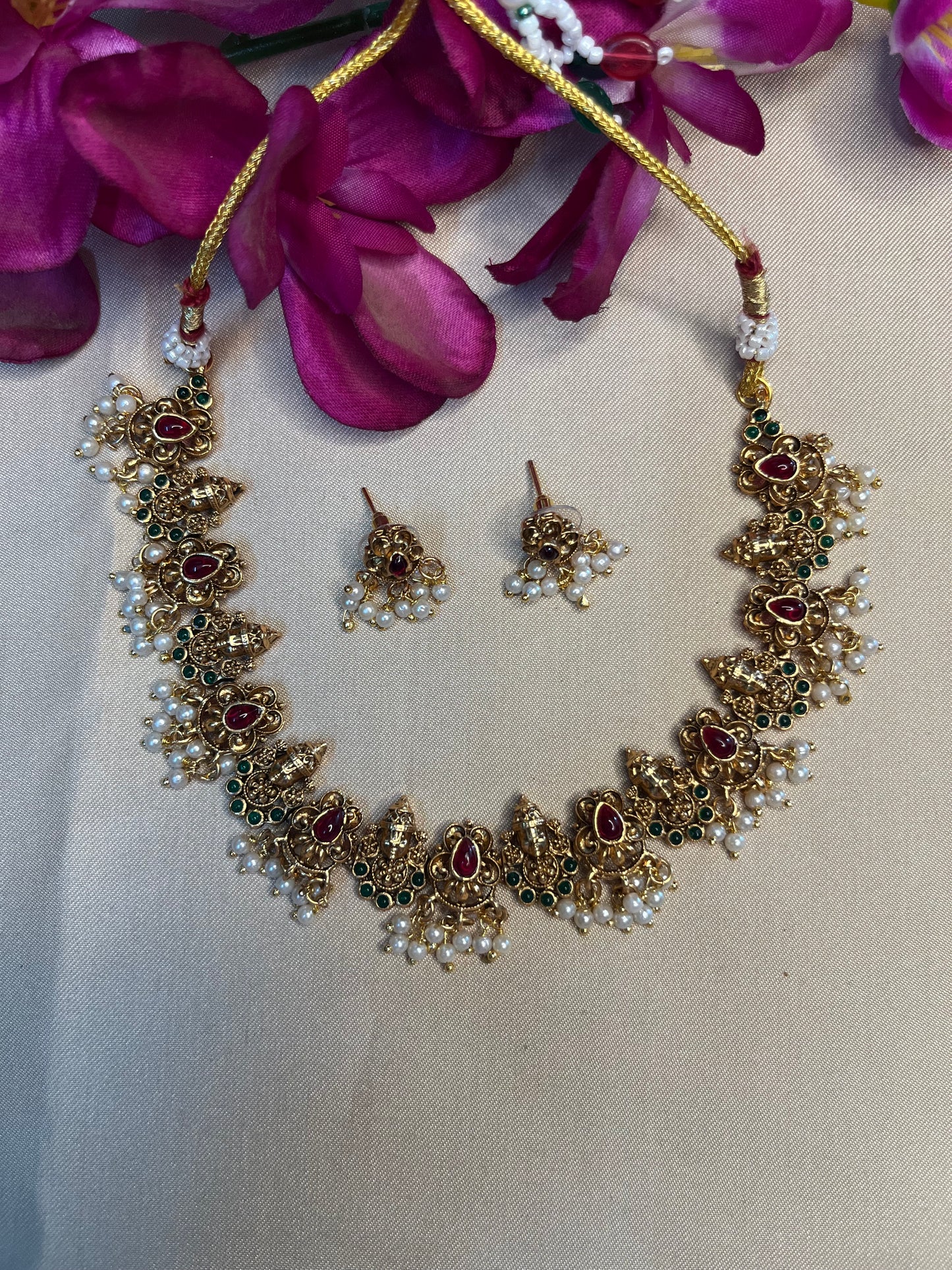 Antique Venkat swami necklace with pearl drops