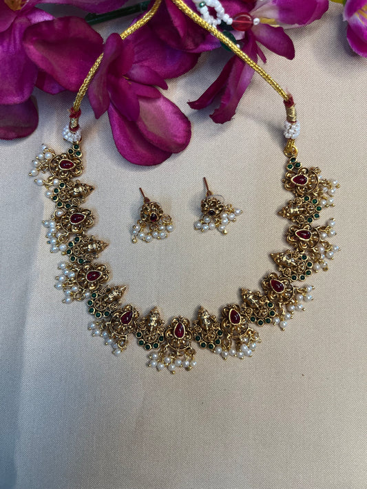 Antique Venkat swami necklace with pearl drops