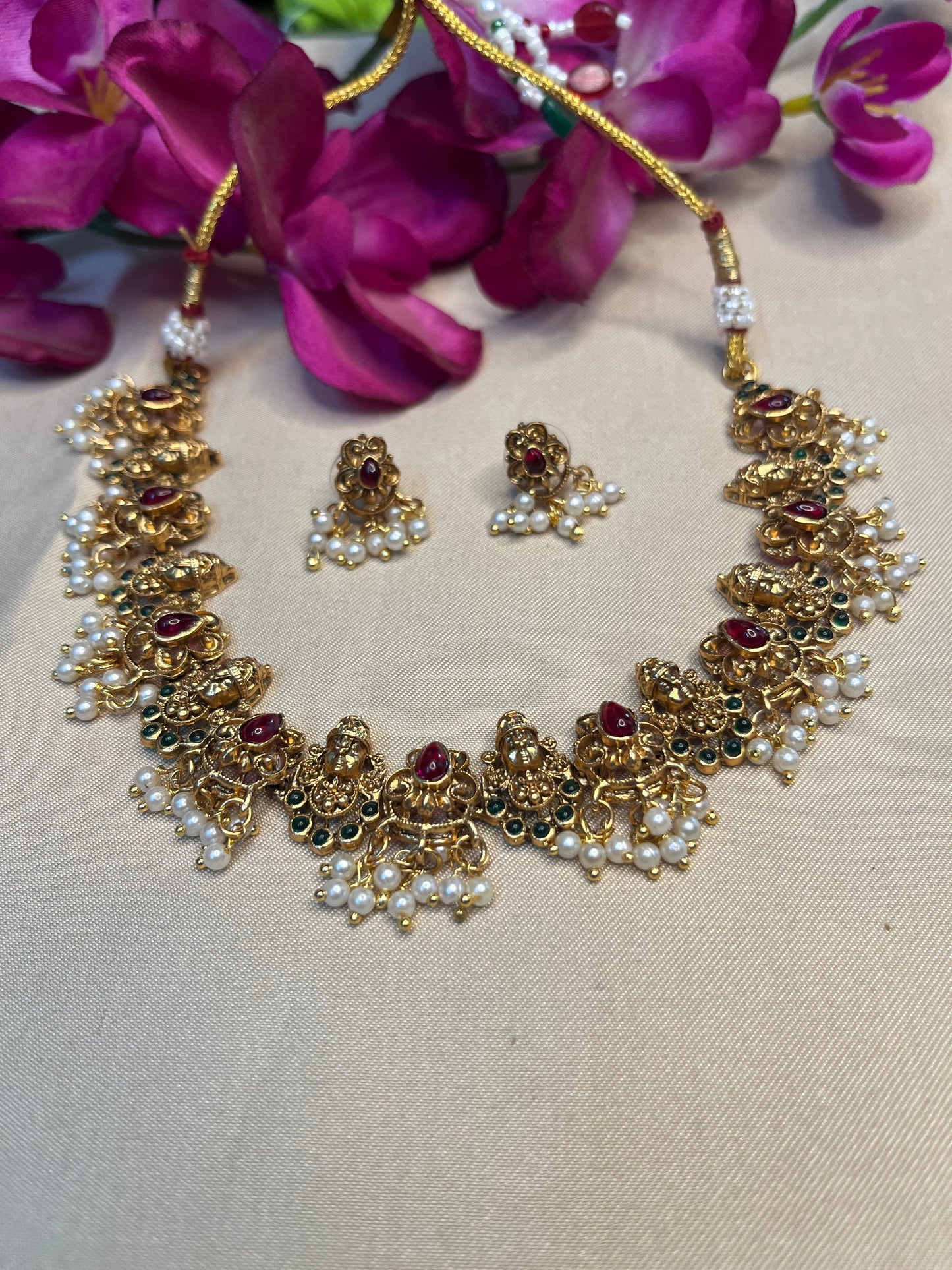 Antique Venkat swami necklace with pearl drops