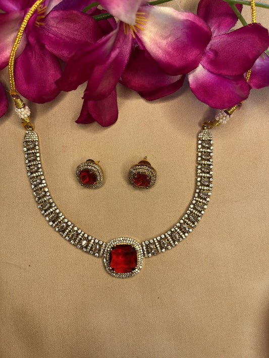 Crimson Elegance: Ruby Red Stone Choker Set with Antique Finish