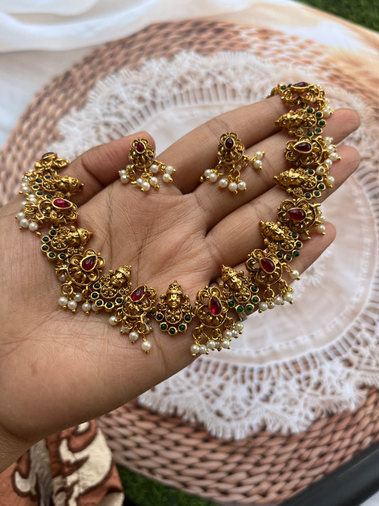 Antique Venkat swami necklace with pearl drops