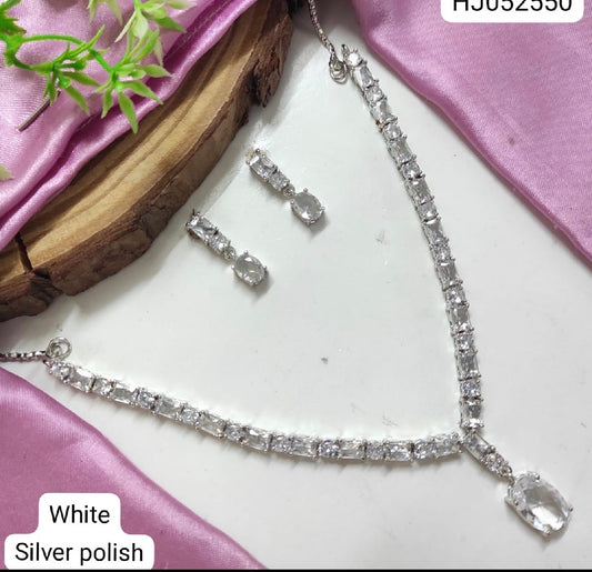 Silver and white AD Necklace