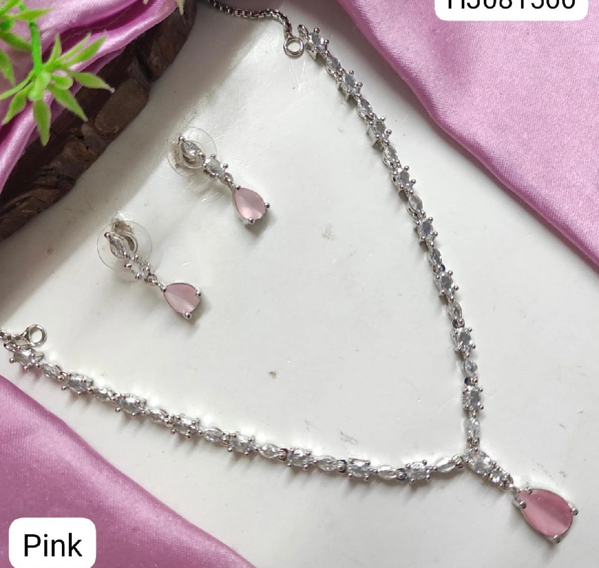 White and baby pink AD Necklace