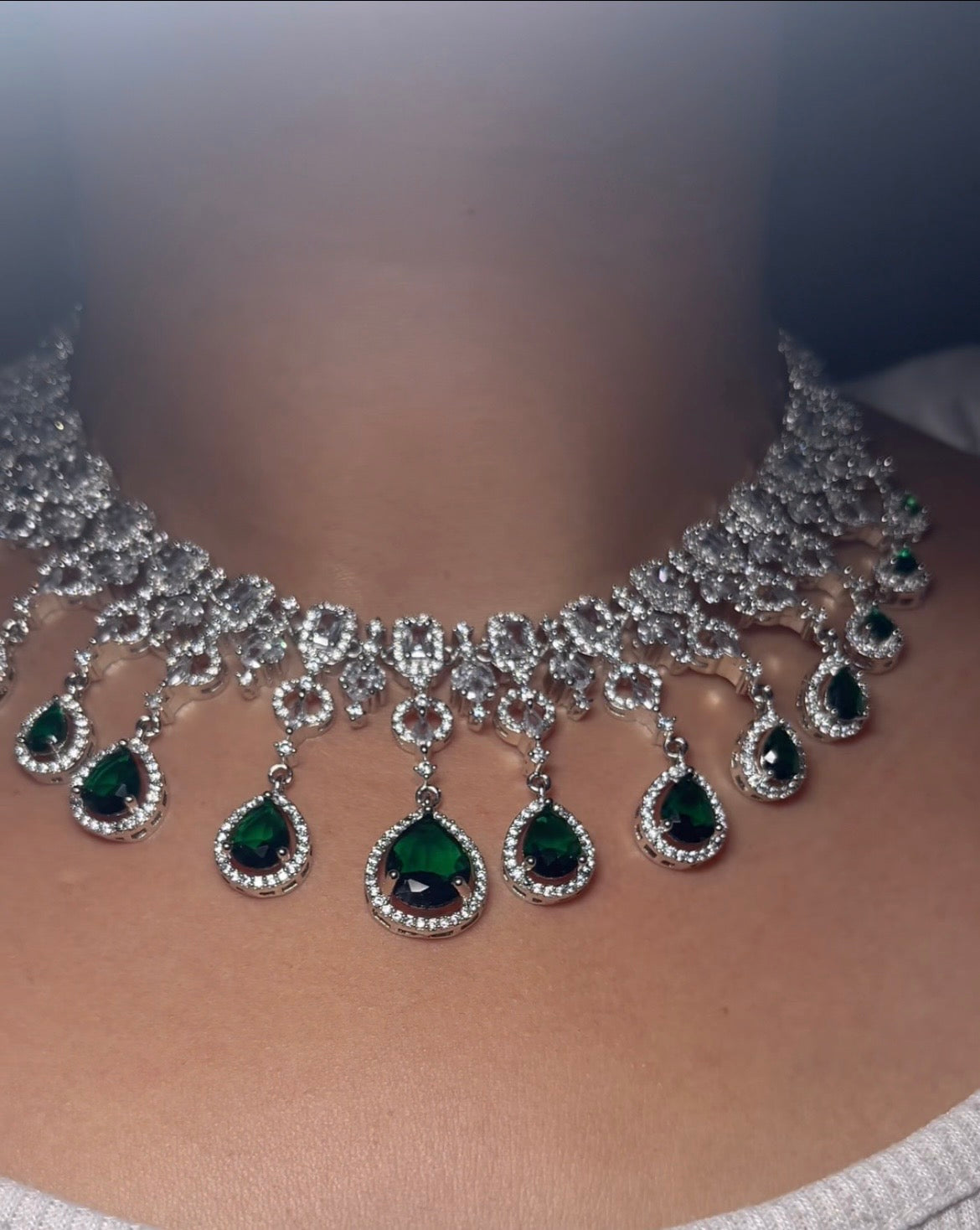 AD necklace in green with green emerald drops