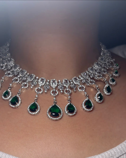 AD necklace in green with green emerald drops